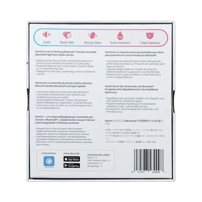 Hytto Pte Ltd Lovense Gemini Vibrating Nipple Clamps Pink Vibrators