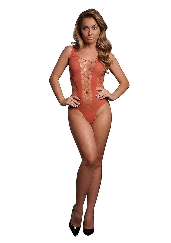 Le Desir Male Sex Toys Le Desir VNeck Teddy with Opaque Panels One Size Sunset Glow