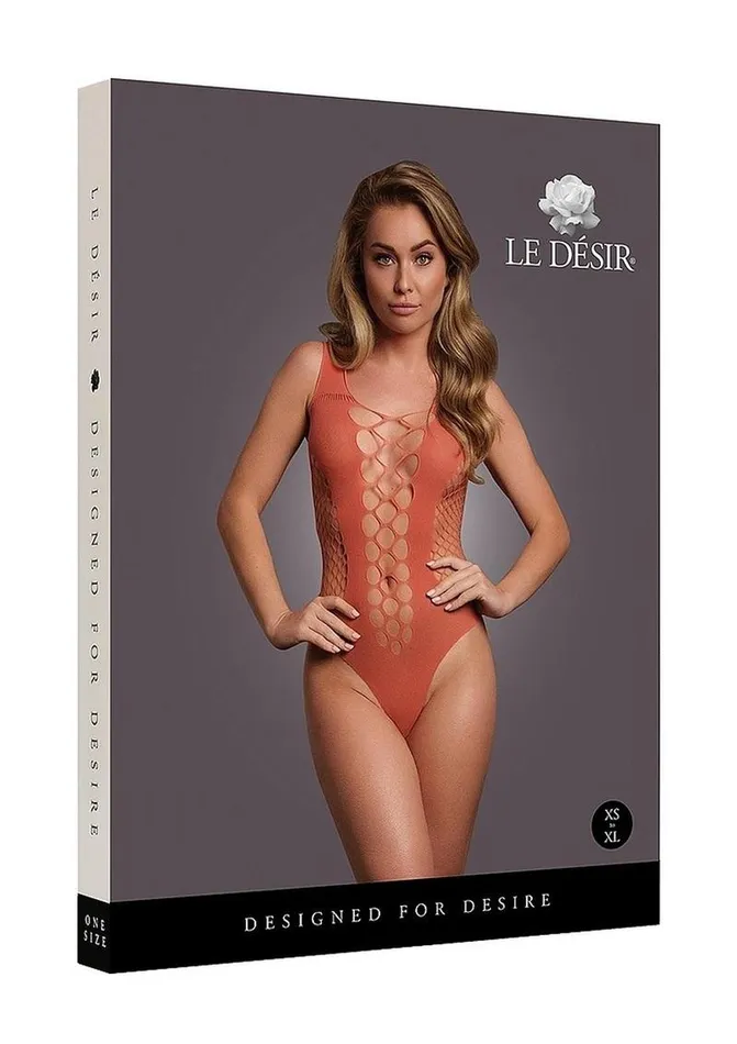 Le Desir Male Sex Toys Le Desir VNeck Teddy with Opaque Panels One Size Sunset Glow