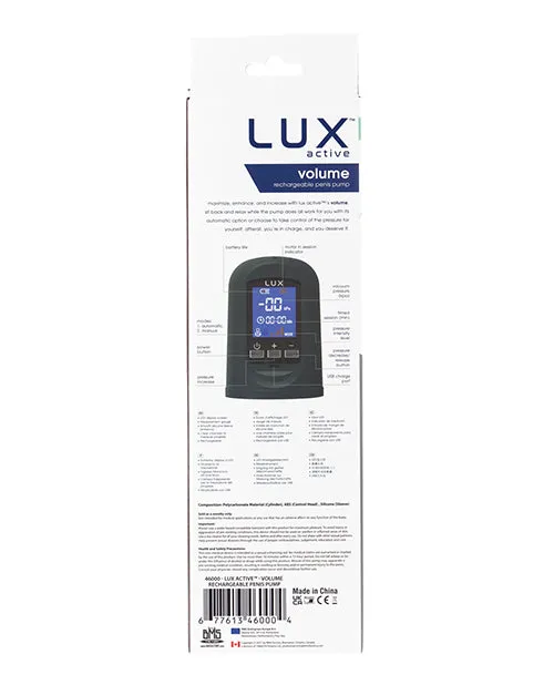 Lux Active Volume Rechargeable Penis Pump Black BMS Enterprises Male Sex Toys