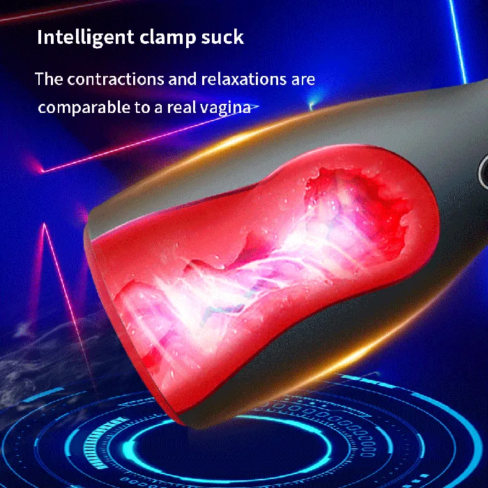 Male Sex Toys SIMUHAPPPY Male Masturbation Cup Automatic Telescopic Heating Silicone Vibrator Vagina Pussy Blowjob Masturbator