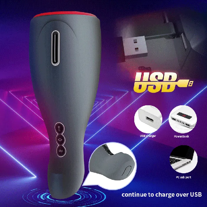 Male Sex Toys SIMUHAPPPY Male Masturbation Cup Automatic Telescopic Heating Silicone Vibrator Vagina Pussy Blowjob Masturbator