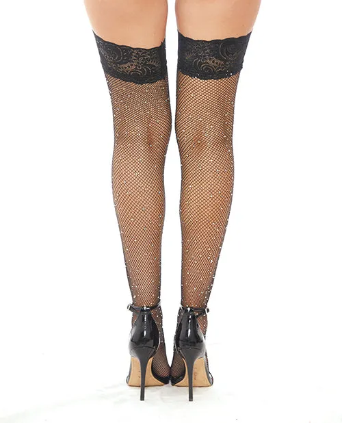 Popsi Lingerie Bodystockings Playsuits Rhinestone Black Thigh High Stockings One Size