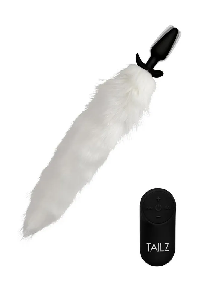 Tailz Vibrating White Fox Tail Slender Anal Plug TAILZ Male Sex Toys