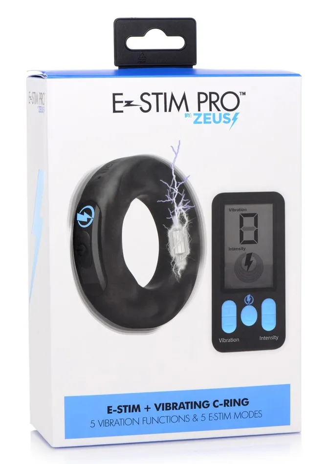 Zeus Electrosex Male Sex Toys Zeus Vibrating and EStim Silicone Rechargeable Cock Ring with Remote Control